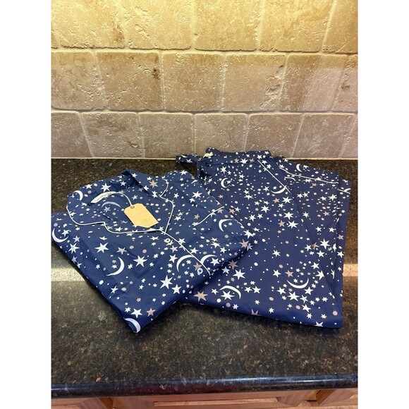 Printfresh Organic Cotton Celestial Skies Navy LS Pajama Set Size L NWT - Picture 2 of 5